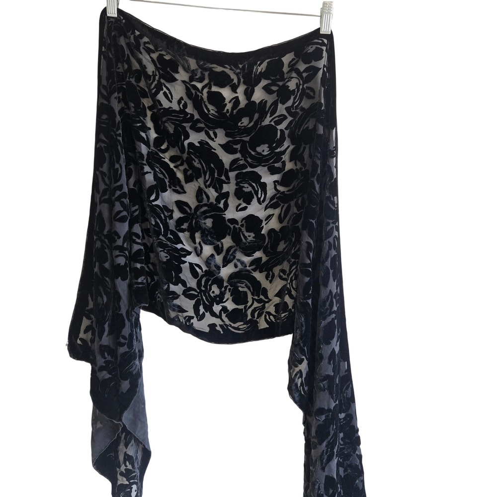 Ann Taylor LOFT OS Scarf Women Black Excellent Burnout Velvet Silk Blend Floral
